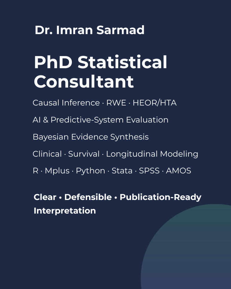 PhD Statistical Consulting Dr. Imran Sarmad, PhD Statistical Consultant for research, thesis, dissertation, and advanced quantitative modeling