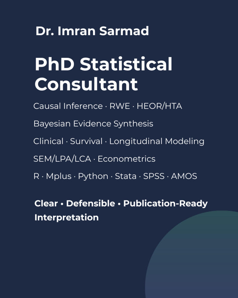 PhD Statistical Consulting Dr. Imran Sarmad, PhD Statistical Consultant for research, thesis, dissertation, and advanced quantitative modeling